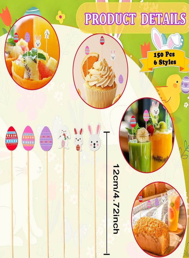 MARFOREVER 150 Pieces Easter Cocktail Picks for Appetizers, Easter Egg Bunny Cocktail Picks, 4.7 In Long Easter Food Sticks Easter Toothpicks for Cakes Desserts Fruits Easter Party Decorations - Image 5