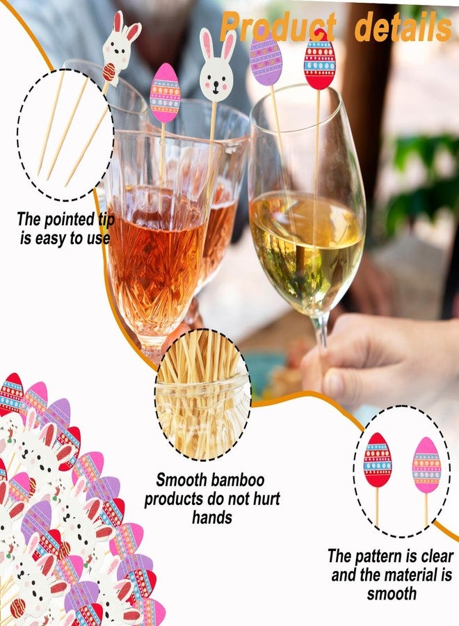 MARFOREVER 150 Pieces Easter Cocktail Picks for Appetizers, Easter Egg Bunny Cocktail Picks, 4.7 In Long Easter Food Sticks Easter Toothpicks for Cakes Desserts Fruits Easter Party Decorations - Image 3