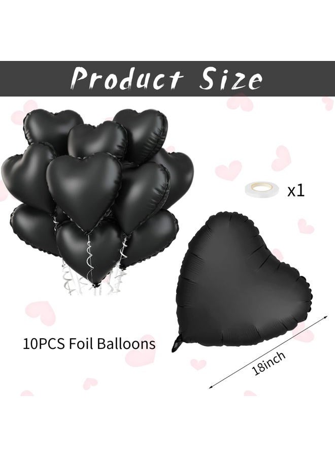 Biapian بالونات قلبية سوداء من الفويل، 10 قطع بالونات على شكل قلب أسود، بالونات معدنية بحجم 18 بوصة لتزيين حفلات عيد الميلاد، عيد الحب، الزفاف، عيد الميلاد، حفلات الهالوين - Image 2