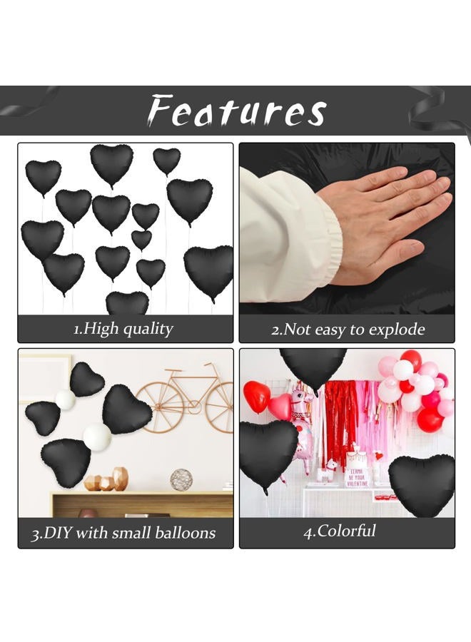 Biapian بالونات قلبية سوداء من الفويل، 10 قطع بالونات على شكل قلب أسود، بالونات معدنية بحجم 18 بوصة لتزيين حفلات عيد الميلاد، عيد الحب، الزفاف، عيد الميلاد، حفلات الهالوين - Image 3