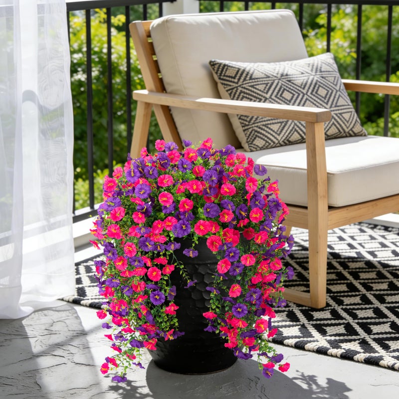 ADXORA Fake Artificial Hanging Morning Glory Flowers for Outdoor Planters Porch Pation Decoration,2 Bundles UV Resistant Silk Faux Flowers with Realistic Eucalyptus Plants for Home Office Garden Decor - Image 2
