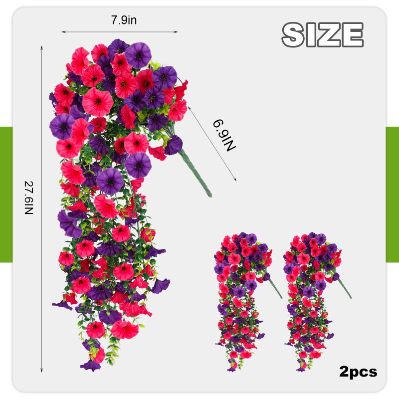 ADXORA Fake Artificial Hanging Morning Glory Flowers for Outdoor Planters Porch Pation Decoration,2 Bundles UV Resistant Silk Faux Flowers with Realistic Eucalyptus Plants for Home Office Garden Decor - Image 3