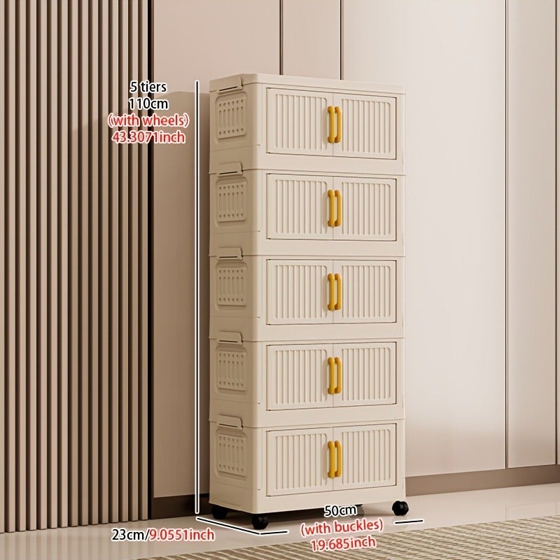 Thickened Large-Capacity 3-Tier/ 4-Tier/ 5-Tier Multi-Layer Plastic Folding Storage Cabinet Heavy-Duty Floor-Standing Organizer Smooth Casters for Home Office Kitchen Bathroom Space-Saving And Easy to Assemble - Image 1