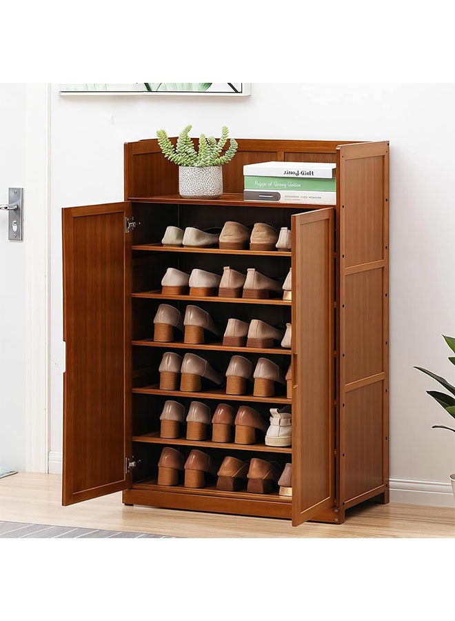 ليدين خزانة أحذية من الخيزران مع بابين، رف منظم أحذية واسع للمدخل وغرفة النوم، 7 طوابق (بابين، 7 طوابق) - Image 1