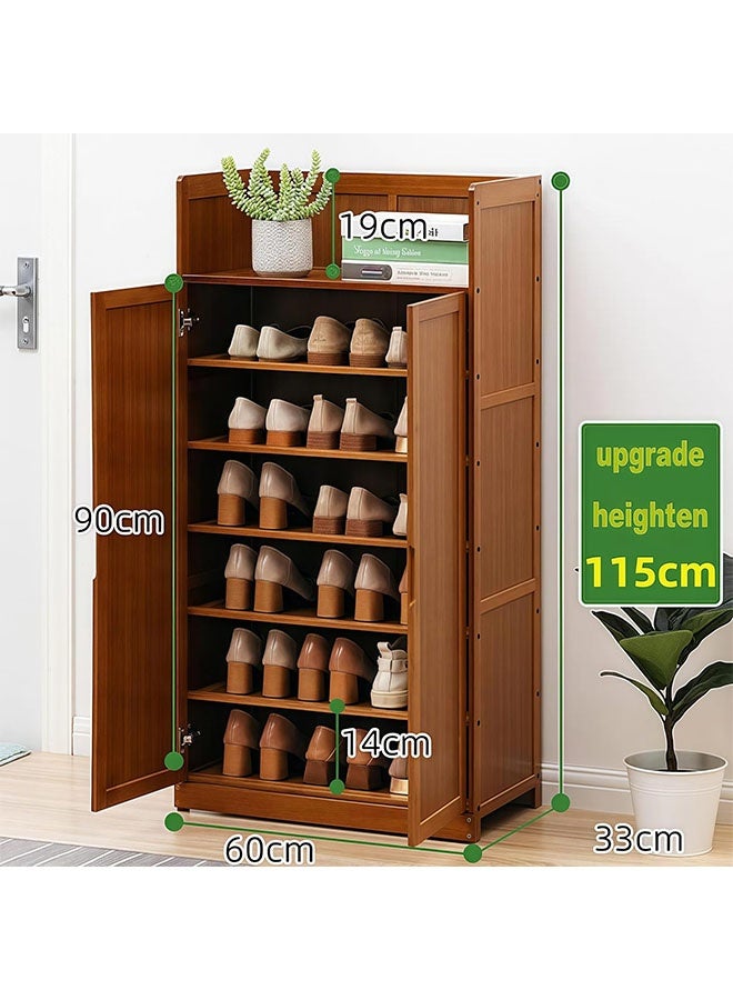 ليدين خزانة أحذية من الخيزران مع بابين، رف منظم أحذية واسع للمدخل وغرفة النوم، 7 طوابق (بابين، 7 طوابق) - Image 2