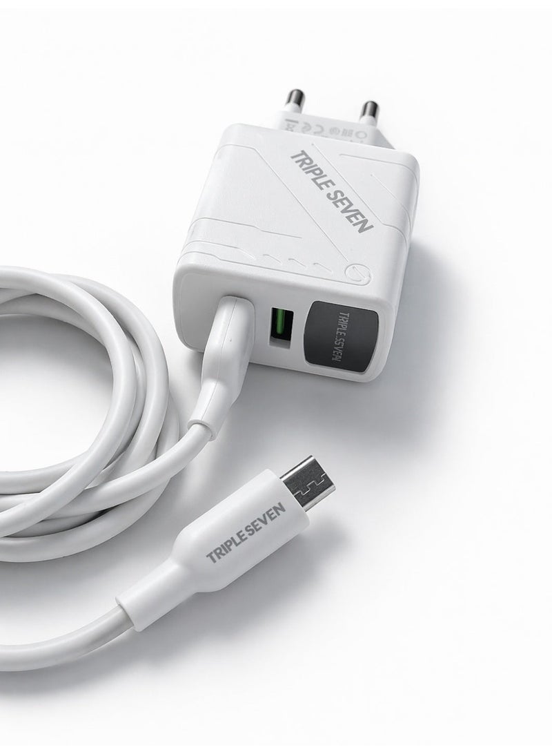 777 T7-203 Dual USB Charger – 3.1A Fast Charging – LED Indicator – Smart Protection – Micro USB Cable - Image 1