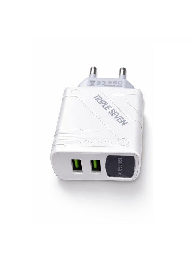777 T7-203 Dual USB Charger – 3.1A Fast Charging – LED Indicator – Smart Protection – Micro USB Cable - Image 3