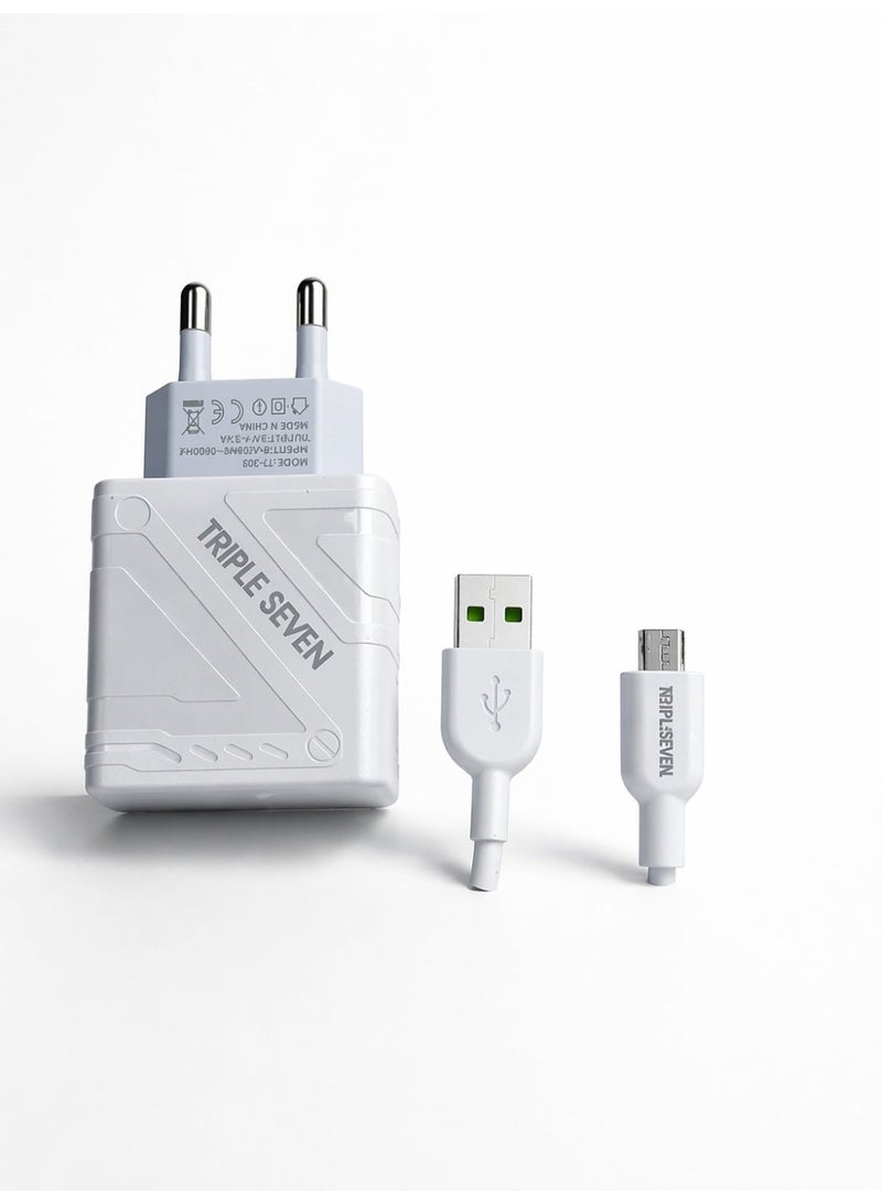 777 T7-203 Dual USB Charger – 3.1A Fast Charging – LED Indicator – Smart Protection – Micro USB Cable - Image 4