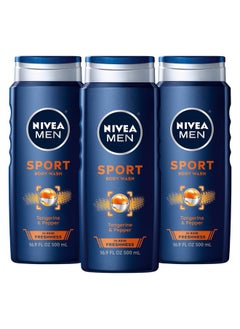 NIVEA MEN Nivea Men Sport Body Wash with Revitalizing Minerals, 16.9 Fl Oz Bottles (Pack of 3)  - Image 1