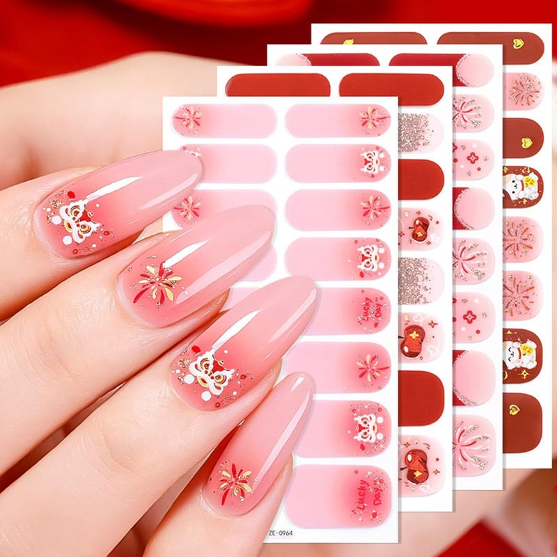 Easy Apply Nails Art Decals Chinese New Year Theme Protective Coating Nails Wraps Stickers for Daily Use Safe Nail Stickers. - Image 2