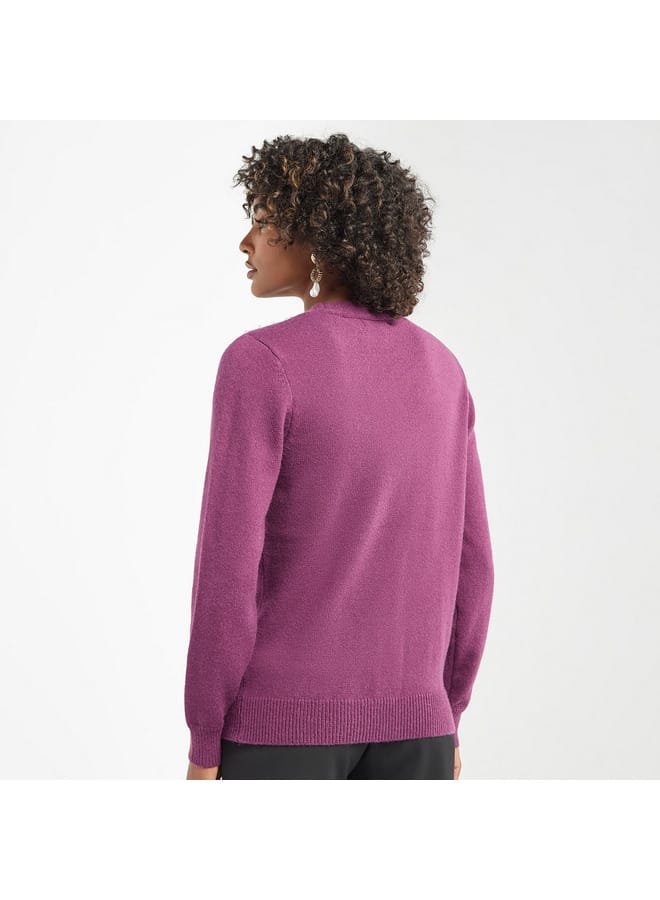 Splash FAV Embellished Button Through Cardigan with Long Sleeves  - Image 3