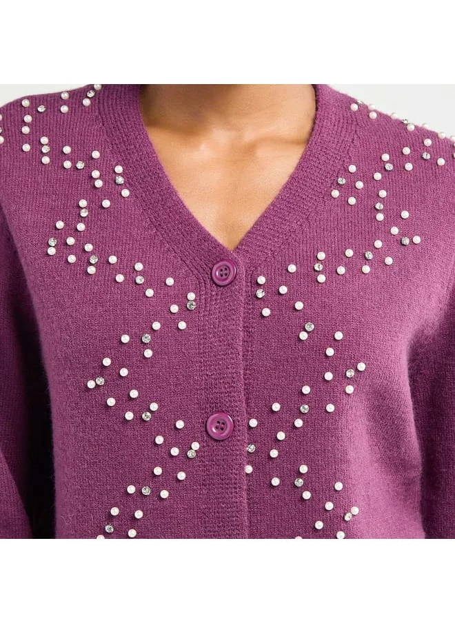 FAV Embellished Button Through Cardigan with Long Sleeves