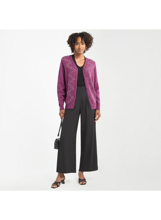 Splash FAV Embellished Button Through Cardigan with Long Sleeves  - Image 2