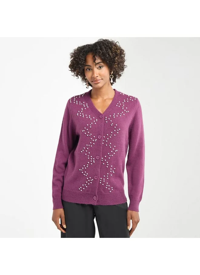 FAV Embellished Button Through Cardigan with Long Sleeves