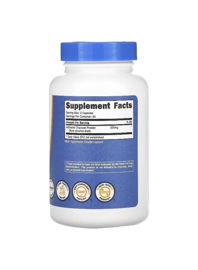 Nutricost نوتريكوست، فحم مفعل، 520 ملغ، 120 كبسولة (260 ملغ لكل كبسولة) - Image 2