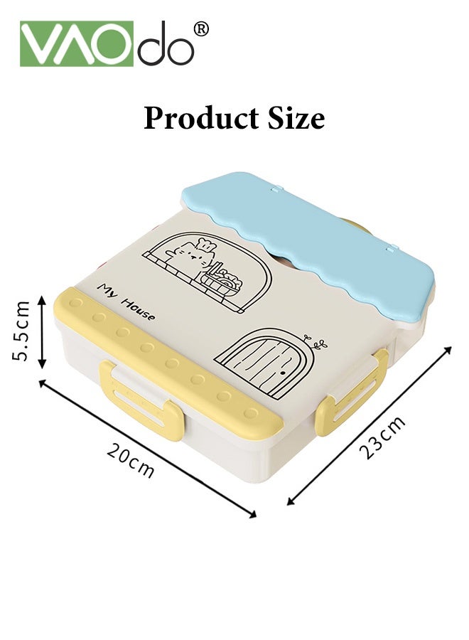 فاو دو علبة غداء للأطفال بمقبض، علبة طعام مع مقبض، حاوية طعام مع 4 حجرات وعلبة صلصة واحدة، خالية من مادة BPA، آمنة للتسخين في الميكروويف والمجمد صندوق بينتو أزرق 20*23*5.5 سم - Image 3