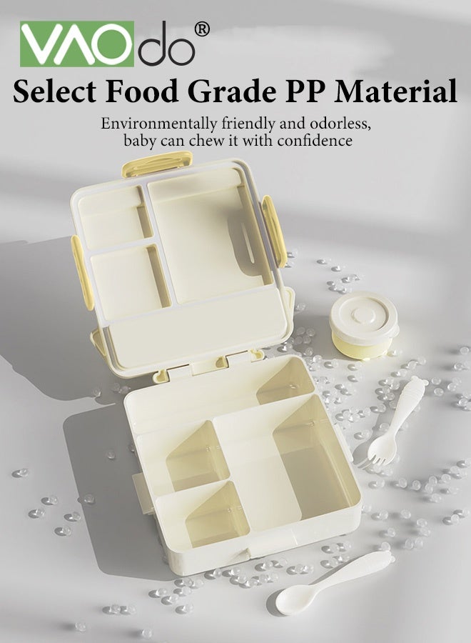 فاو دو علبة غداء للأطفال بمقبض، علبة طعام مع مقبض، حاوية طعام مع 4 حجرات وعلبة صلصة واحدة، خالية من مادة BPA، آمنة للتسخين في الميكروويف والمجمد صندوق بينتو أزرق 20*23*5.5 سم - Image 5
