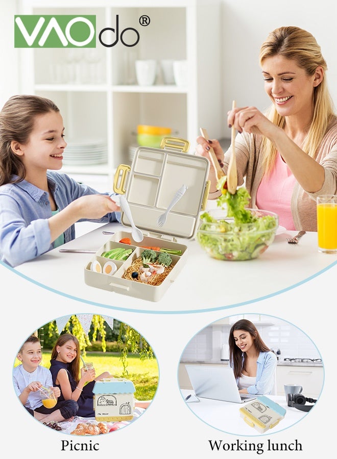 فاو دو علبة غداء للأطفال بمقبض، علبة طعام مع مقبض، حاوية طعام مع 4 حجرات وعلبة صلصة واحدة، خالية من مادة BPA، آمنة للتسخين في الميكروويف والمجمد صندوق بينتو أزرق 20*23*5.5 سم - Image 2