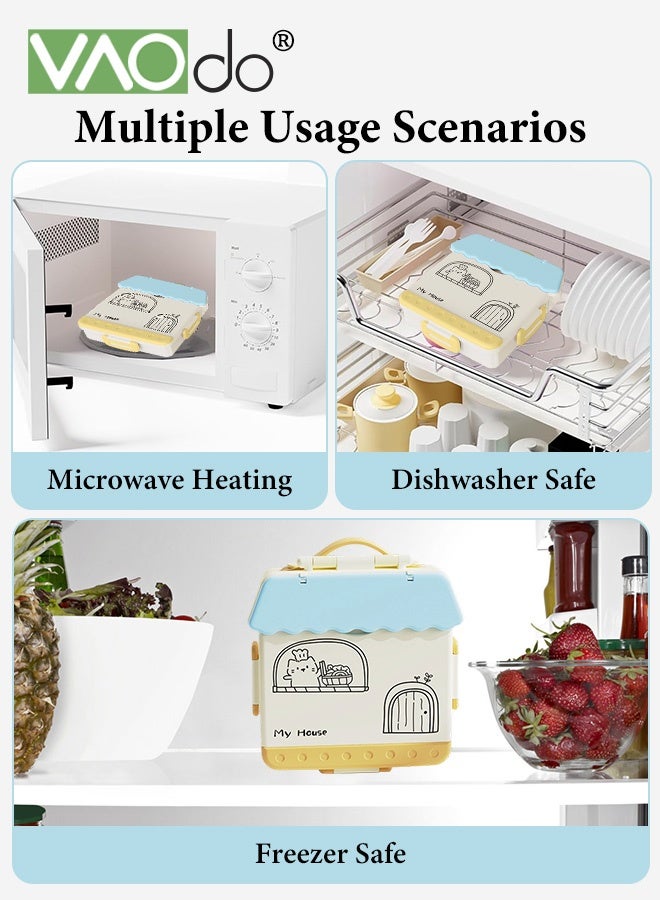 فاو دو علبة غداء للأطفال بمقبض، علبة طعام مع مقبض، حاوية طعام مع 4 حجرات وعلبة صلصة واحدة، خالية من مادة BPA، آمنة للتسخين في الميكروويف والمجمد صندوق بينتو أزرق 20*23*5.5 سم - Image 4