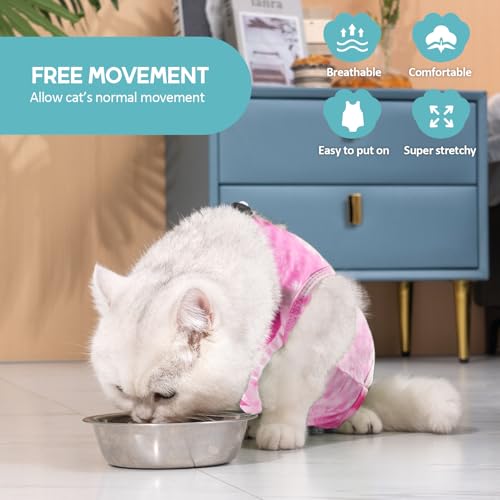 Avont Cat Recovery Suit - Kitten Onesie for Cats After Surgery, Cone of Shame Alternative Surgical Spay Suit for Female Cat, Post-Surgery or Skin Diseases Protection -Tie-dye Pink(M) - Image 3