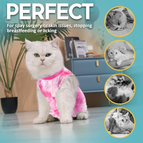 Avont Cat Recovery Suit - Kitten Onesie for Cats After Surgery, Cone of Shame Alternative Surgical Spay Suit for Female Cat, Post-Surgery or Skin Diseases Protection -Tie-dye Pink(M) - Image 5
