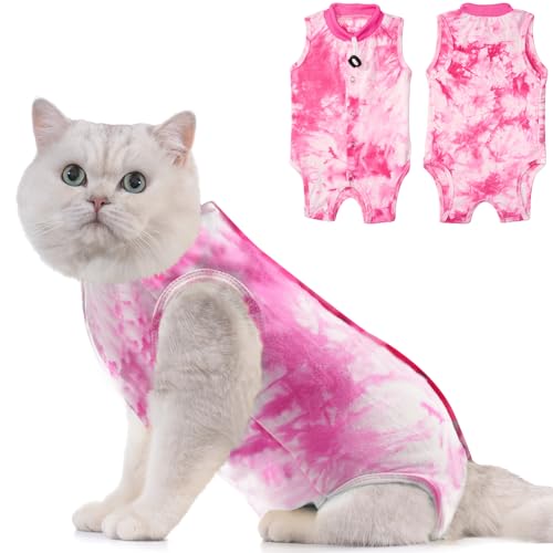Avont Cat Recovery Suit - Kitten Onesie for Cats After Surgery, Cone of Shame Alternative Surgical Spay Suit for Female Cat, Post-Surgery or Skin Diseases Protection -Tie-dye Pink(M) - Image 4