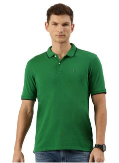 Peter England Peter England Men's Snug Fit Solid Polo T-Shirt with Coloured Collar Tipping| Cotton Rich| Premium Pique Weave Green  - Image 1
