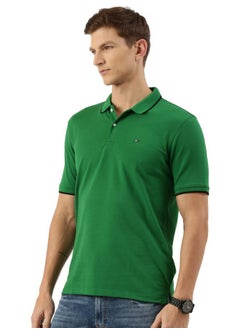Peter England Peter England Men's Snug Fit Solid Polo T-Shirt with Coloured Collar Tipping| Cotton Rich| Premium Pique Weave Green  - Image 2