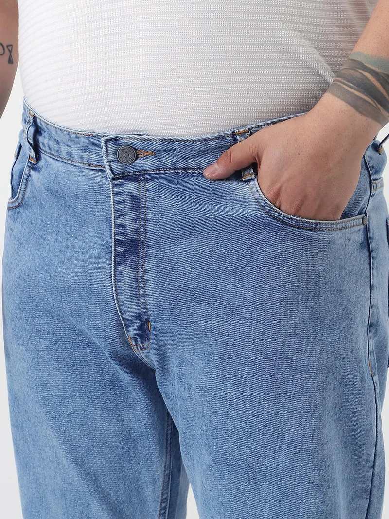 Urbano Fashion  Urbano Plus Men's Ice Blue Slim Fit Washed Denim Jeans Stretchable for Men | Best Price UAE
