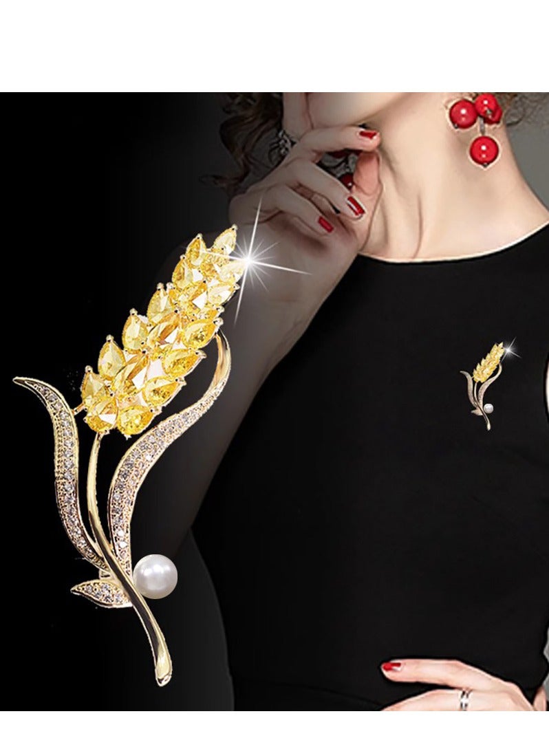 Fashionable Luxury Wheat Shape Rhinestone Brooch - Image 1