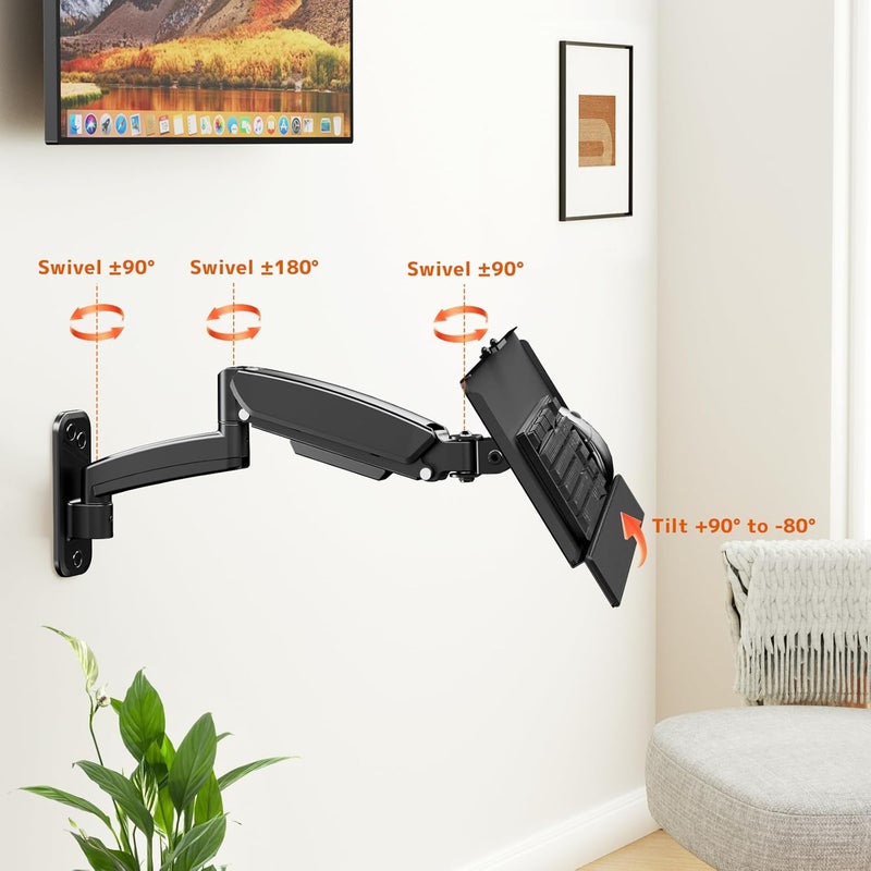 PUTORSEN Wall Mount Keyboard Tray Bracket, Swivel Keyboard Tray, Foldable Keyboard Stand, Can Hold 9 Kg, Multidirectional Free Transformation and Expansion, Black - Image 4
