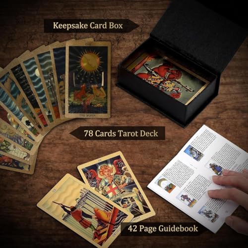 AYME Gold foil Tarot Cards with Guide Book, 78 Cards Tarot Deck for Beginners and Professional Player with Box Tarot PVC Durable Waterproof Wrinkle Resistant (Style 15) - Image 2