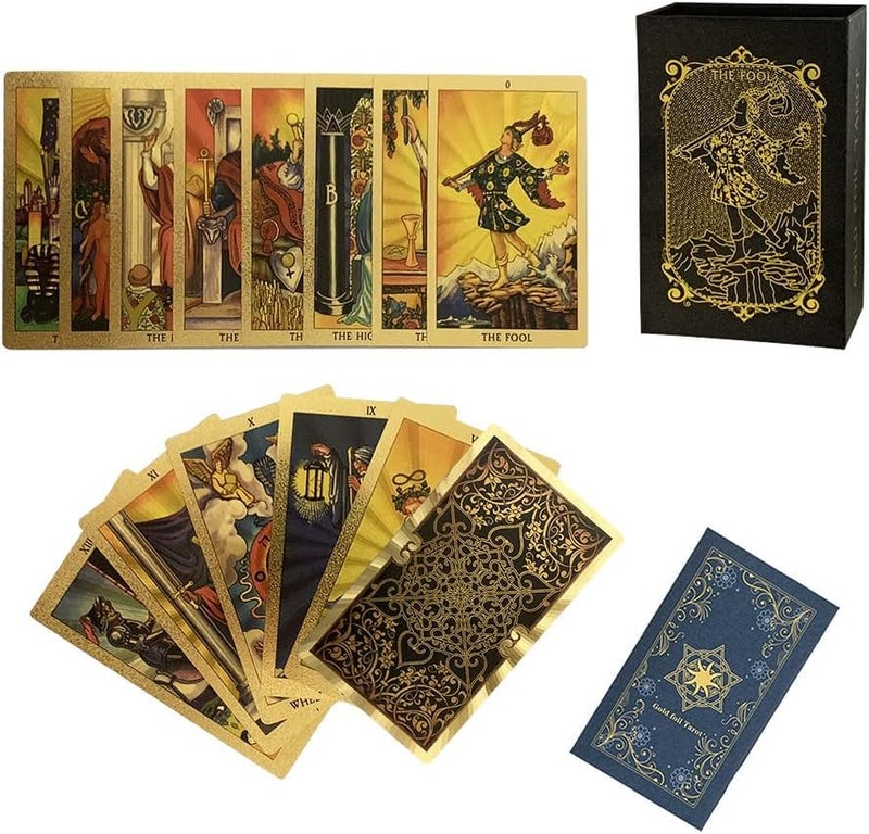 AYME Gold foil Tarot Cards with Guide Book, 78 Cards Tarot Deck for Beginners and Professional Player with Box Tarot PVC Durable Waterproof Wrinkle Resistant (Style 15) - Image 1