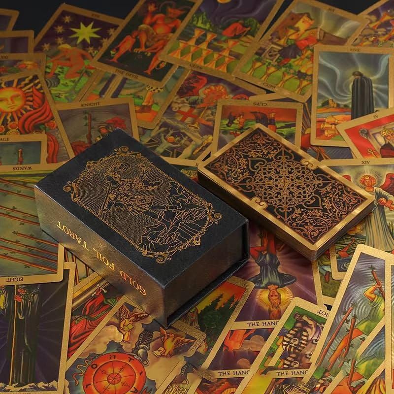 AYME Gold foil Tarot Cards with Guide Book, 78 Cards Tarot Deck for Beginners and Professional Player with Box Tarot PVC Durable Waterproof Wrinkle Resistant (Style 15) - Image 4
