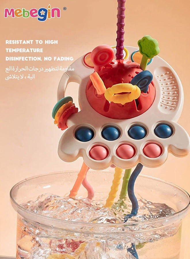 Safe Teething Toys, Octopus Montessori Toys with Bright Colors and Unique Shape, Early Development Activity Silicone Pull String Toys, Developmental Pulling Teething Baby Sensory Toy with Sliding Ma  - Image 4