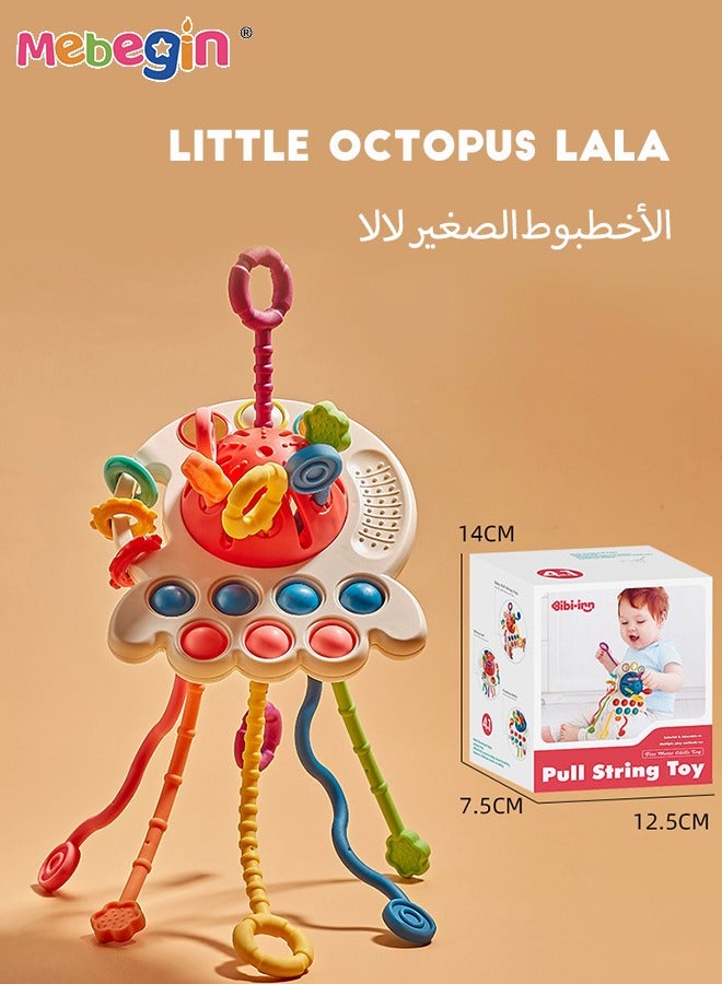Safe Teething Toys, Octopus Montessori Toys with Bright Colors and Unique Shape, Early Development Activity Silicone Pull String Toys, Developmental Pulling Teething Baby Sensory Toy with Sliding Ma  - Image 2