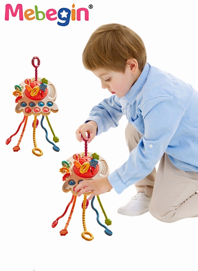 Safe Teething Toys, Octopus Montessori Toys with Bright Colors and Unique Shape, Early Development Activity Silicone Pull String Toys, Developmental Pulling Teething Baby Sensory Toy with Sliding Ma  - Image 1