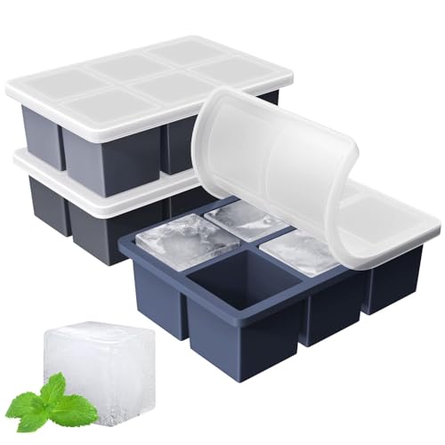 Large Ice Cube Tray for Whiskey FDDBI Big Square Ice Cube Maker for Cocktail 3Pack Silicone Old Fashioned Ice Cube Trays 2inch Huge Cubed Ice Trays for Whisky