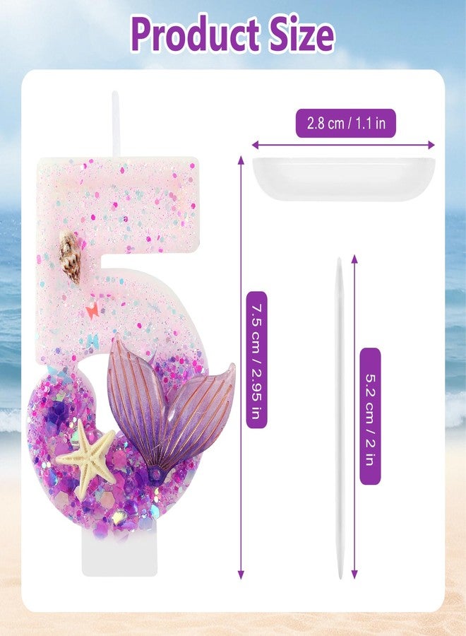 IDIJOLI Purple Number 5 Candles Mermaid Birthday Candle 5th Birthday Cake Topper Cupcake Decorations for Girls and Women Party Decor Anniversary Celebrations Supplies Favors - Image 3