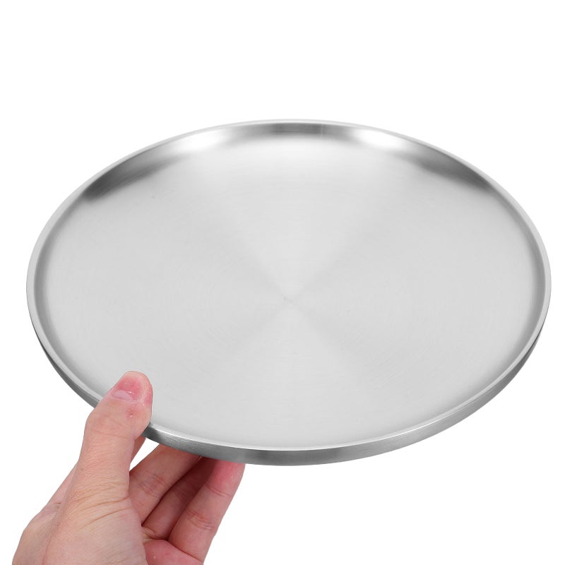 304 Stainless Steel Round Dish Shallow Plate With Wire Drawing 23cm - Image 2