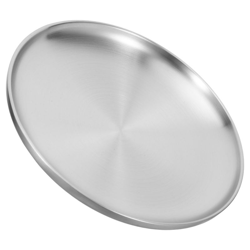 304 Stainless Steel Round Dish Shallow Plate With Wire Drawing 23cm - Image 3