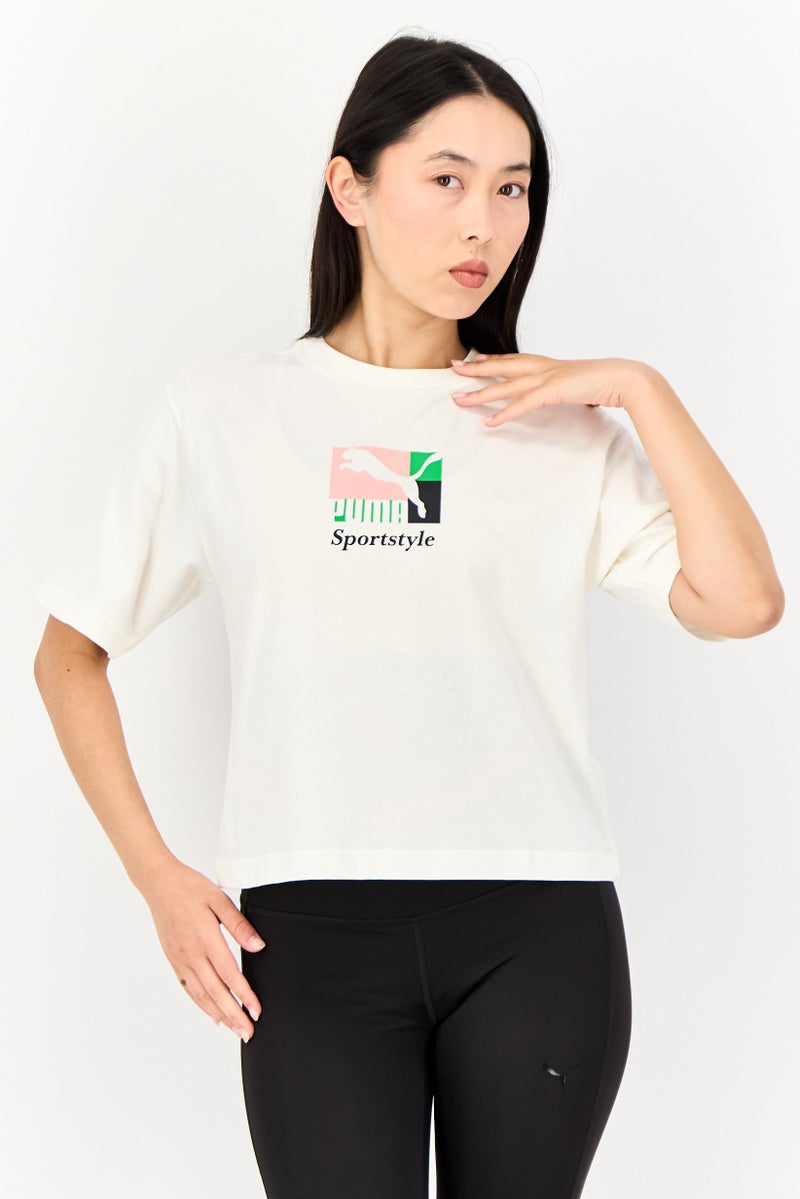 PUMA Women Sportswear Fit Short Sleeves Training T-Shirt, Cream - Image 1