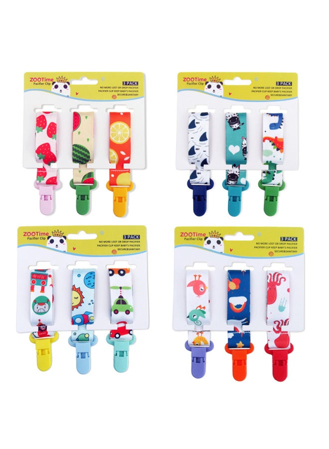 Baby Pacifier Anti-drop Chain Clip Pacifier Tooth Gum Chain Release Anti-drop Belt Toy Anti-loss Rope Lanyard-Color:3 Pack [Shark + Zebra + Dinosaur]]  - Image 2