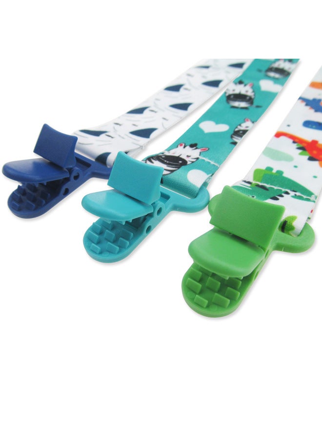 Baby Pacifier Anti-drop Chain Clip Pacifier Tooth Gum Chain Release Anti-drop Belt Toy Anti-loss Rope Lanyard-Color:3 Pack [Shark + Zebra + Dinosaur]]  - Image 5