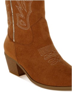 London Rag Embroidery Detail Cowboy Boots in Tan  - Image 5