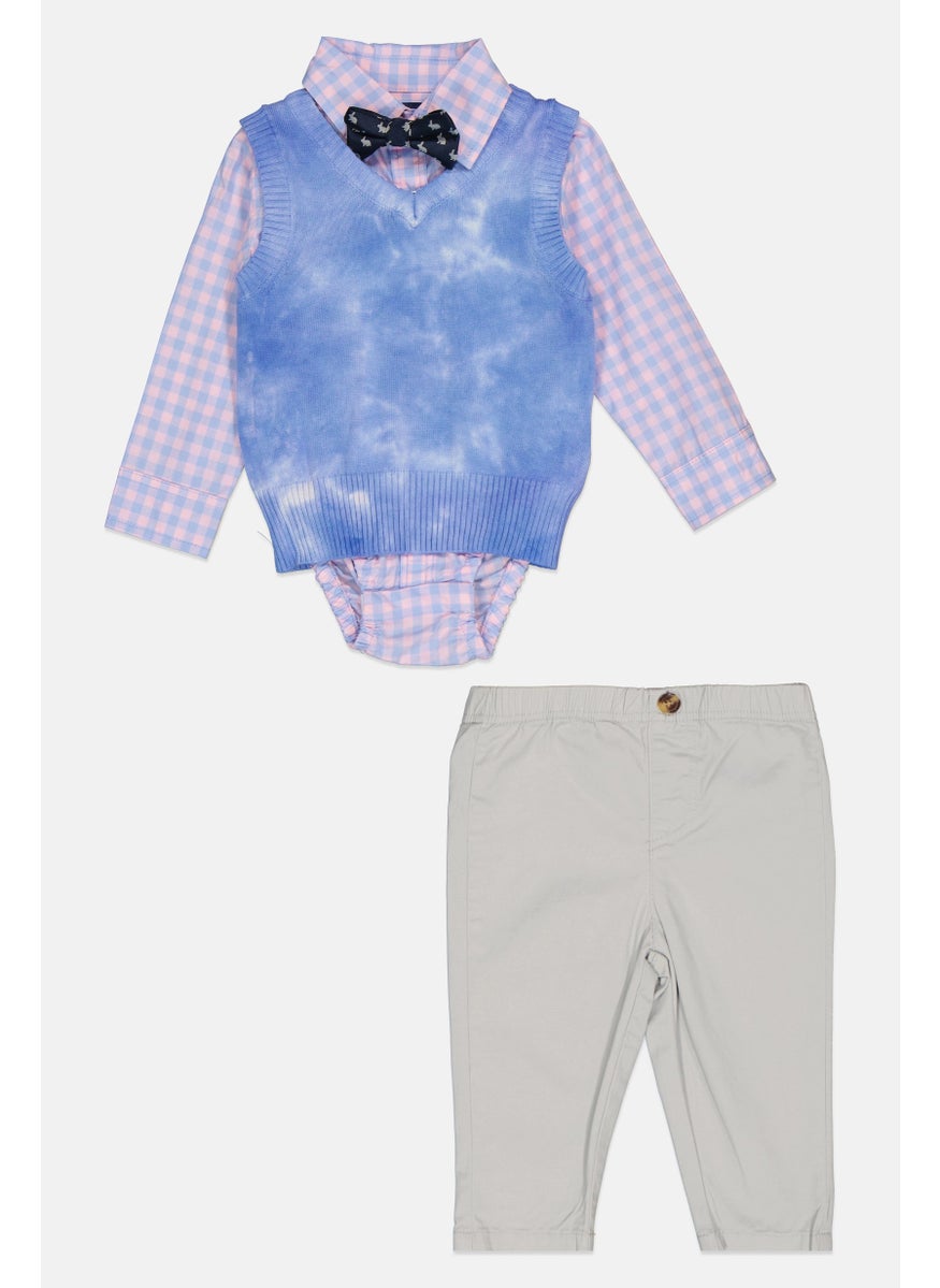 Andy & Evan Toddlers Boy 3 Piece Checkered Bodysuit And Pant With Sweater Vest Set, Blue  - Image 3