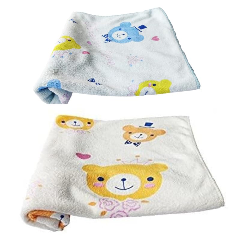 TEDDYIFY Soft Cotton Baby Bath Towel for Infants, New Born Babies and Toddlers, High Absorbent, Soft Cotton Premium Washcloth (2 Count, Yellow, Blue) - Image 1
