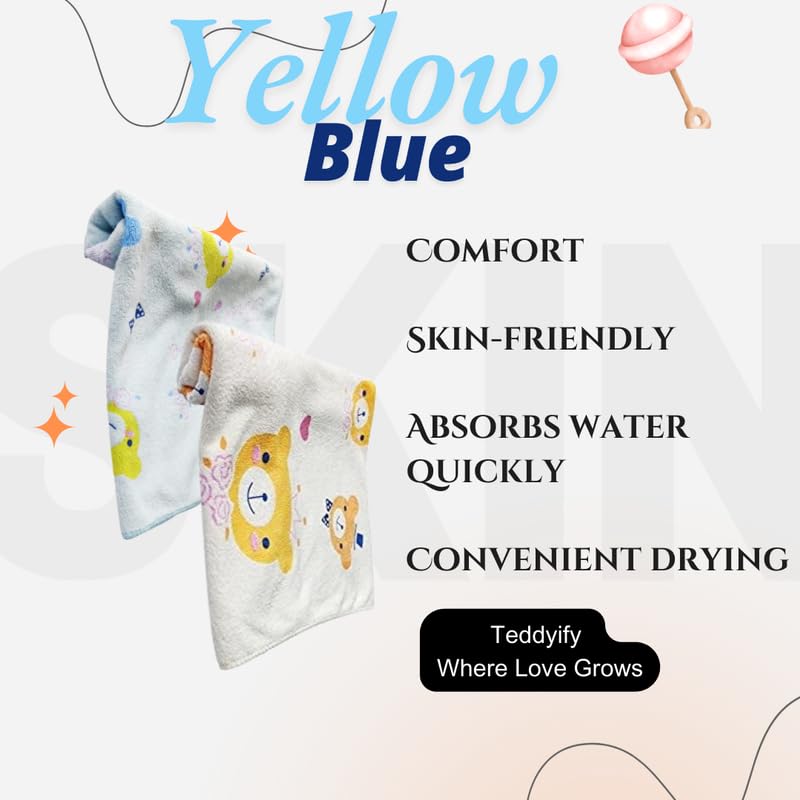 TEDDYIFY Soft Cotton Baby Bath Towel for Infants, New Born Babies and Toddlers, High Absorbent, Soft Cotton Premium Washcloth (2 Count, Yellow, Blue) - Image 4
