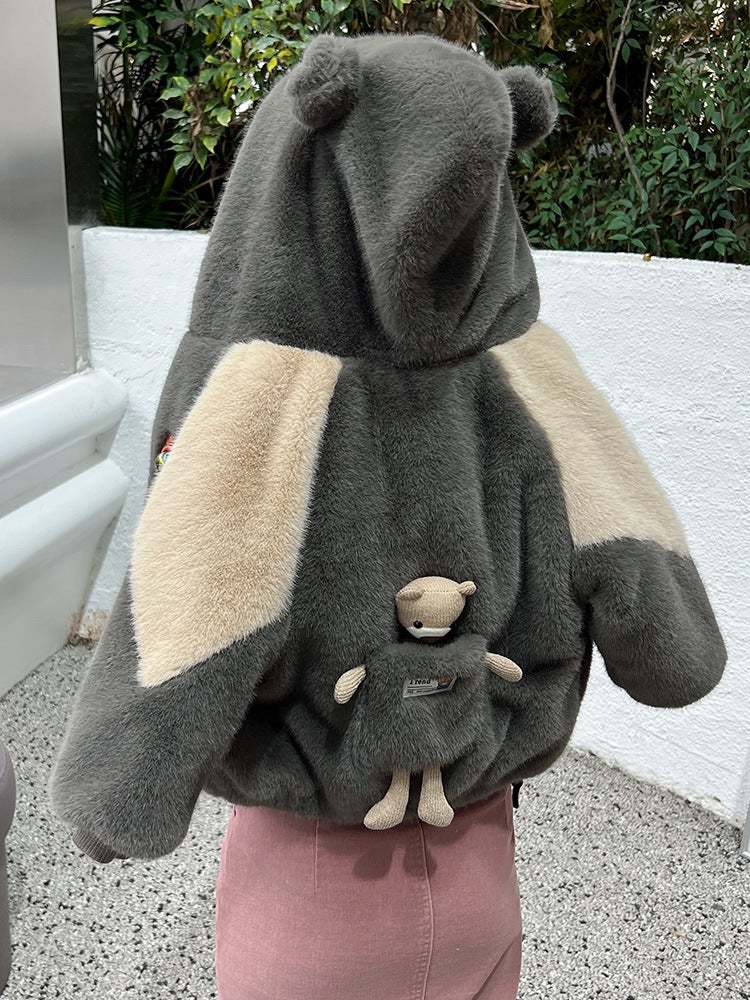 Boys' Fleece-Lined Jacket Children'S Wear Baby'S Fashionable Thickened Cotton-Padded Bear Coat Children'S Woolen Sweater - Image 5