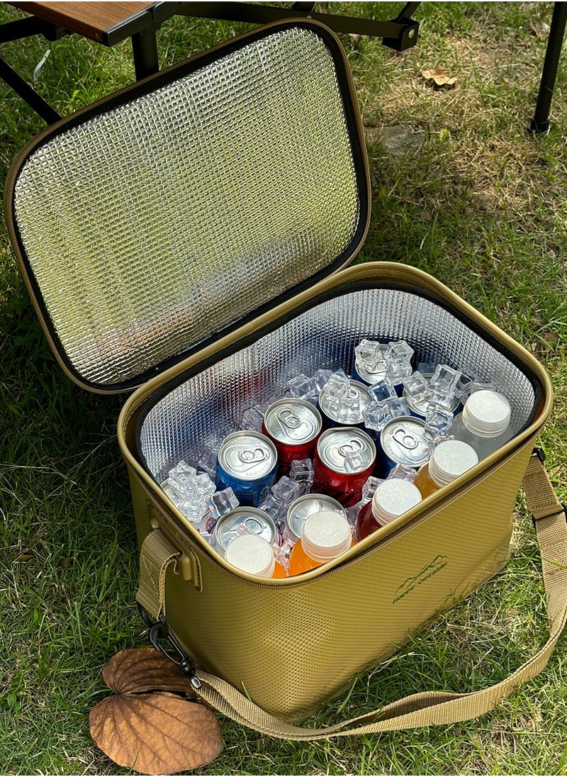 happy outside 18-20L Insulated Cooler Bag, Outdoor Travel Thermal Insulation Bag, Food Refrigeration Cooler Bag, Beverage Storage Ice Pack, Picnic Basket，Lunch Bag，Camping Storage Shoulder Bag Storage Box, Thickened EVA Material, Waterproof, Leak Proof, Dirt Resistant, Durable, Mold Resistant, Antibacterial, Foldable and Portable, suitable for Home Storage and Outdoor Activities such as Hiking, Camping, Picnicking, Family Outings, etc. It can be used to keep food fresh and beverages stored in short-term refrigeration, khaki  - Image 1